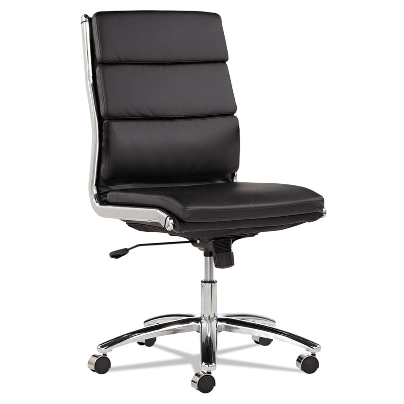Alera Neratoli Mid-Back Slim Profile Chair, Faux Leather, Supports Up to 275 lb, Black Seat/Back, Chrome Base