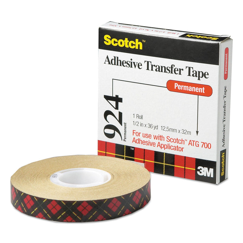 Scotch ATG Adhesive Transfer Tape, Permanent, Holds Up to 0.5 lbs, 0.5" x 36 yds, Clear