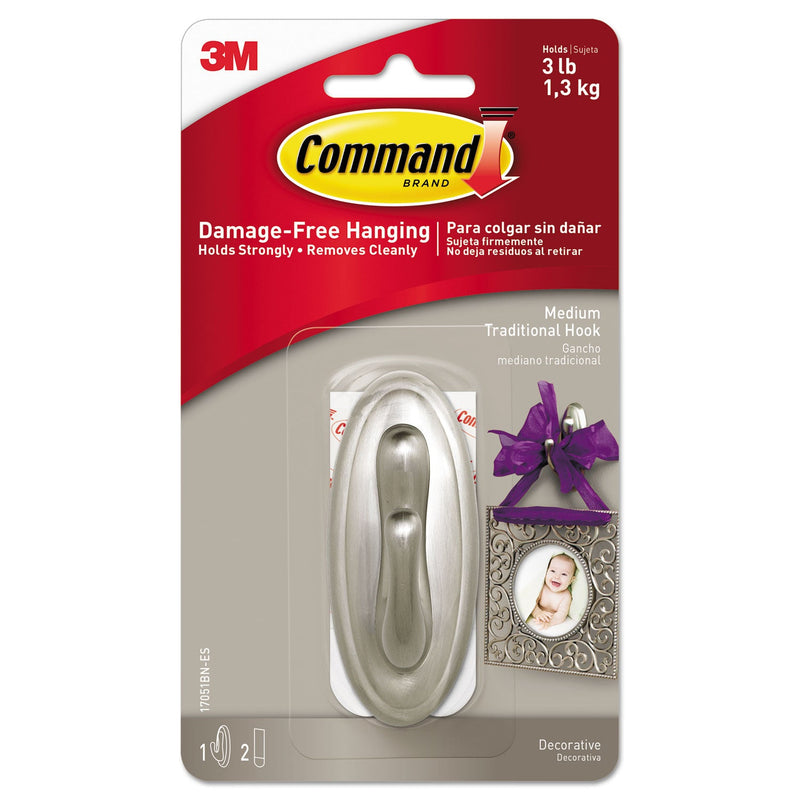Command Decorative Hooks, Traditional, Medium, 1 Hook and 2 Strips/Pack