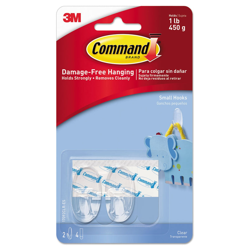 Command Clear Hooks and Strips, Plastic, Small, 2 Hooks and 4 Strips/Pack