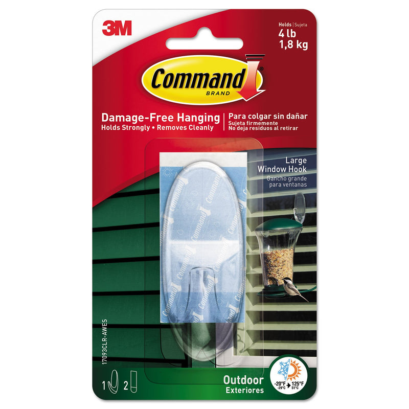 Command All Weather Hooks and Strips, Plastic, Large, 1 Hooks and 2 Strips/Pack