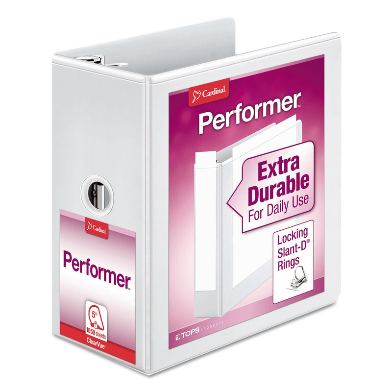 Cardinal Performer ClearVue Slant-D Ring Binder, 3 Rings, 5" Capacity, 11 x 8.5, White