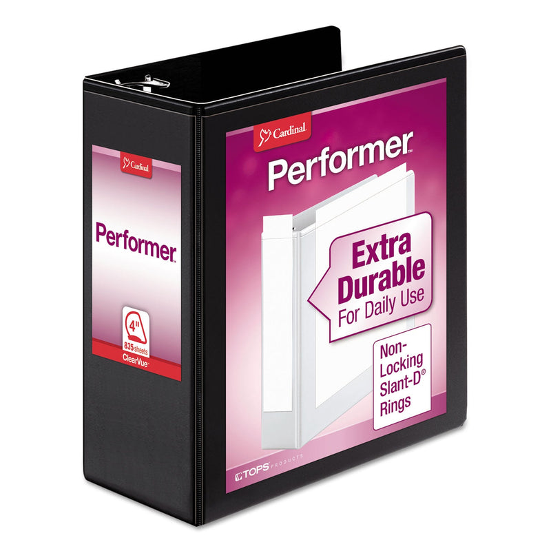 Cardinal Performer ClearVue Slant-D Ring Binder, 3 Rings, 4" Capacity, 11 x 8.5, Black