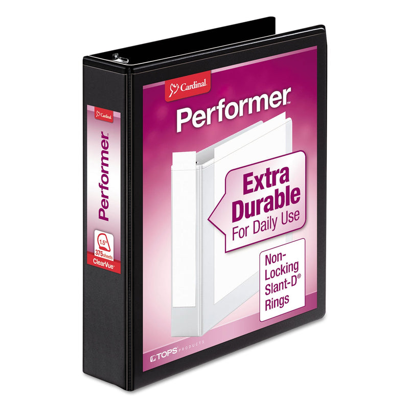 Cardinal Performer ClearVue Slant-D Ring Binder, 3 Rings, 1.5" Capacity, 11 x 8.5, Black