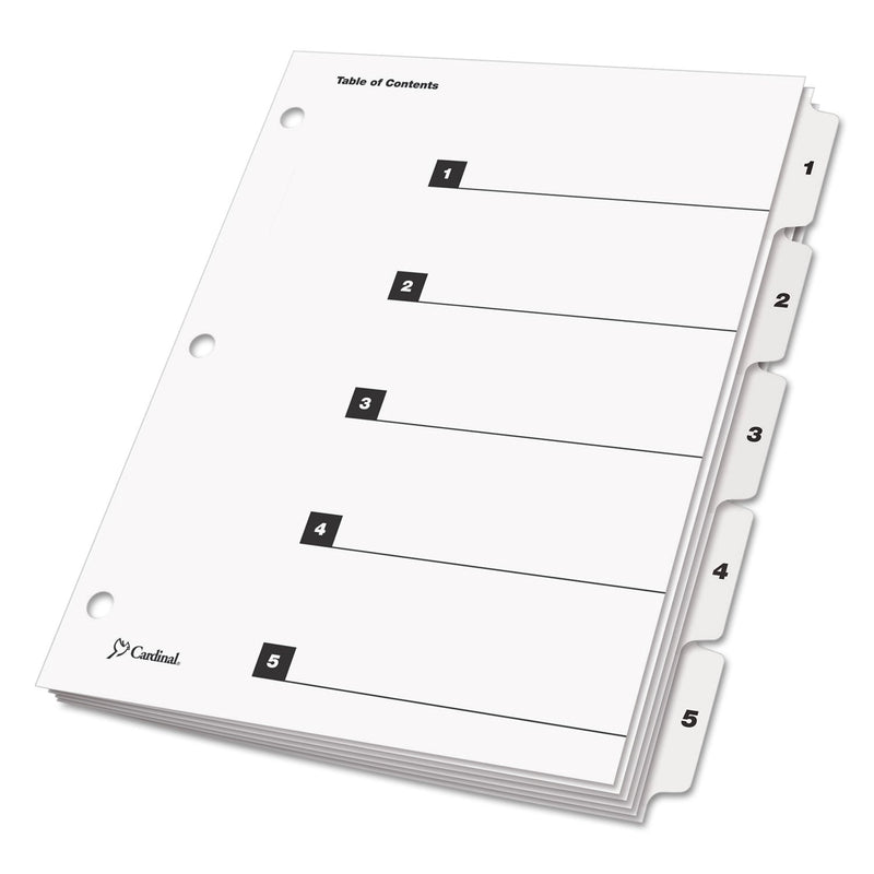 Cardinal OneStep Printable Table of Contents and Dividers, 5-Tab, 1 to 5, 11 x 8.5, White, White Tabs, 1 Set