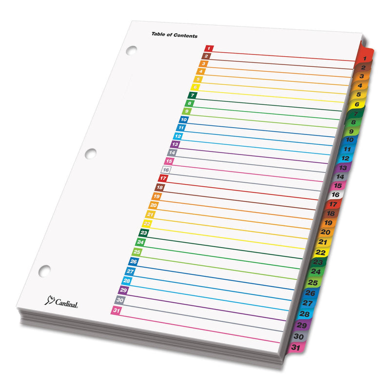 Cardinal OneStep Printable Table of Contents and Dividers, 31-Tab, 1 to 31, 11 x 8.5, White, Assorted Tabs, 1 Set