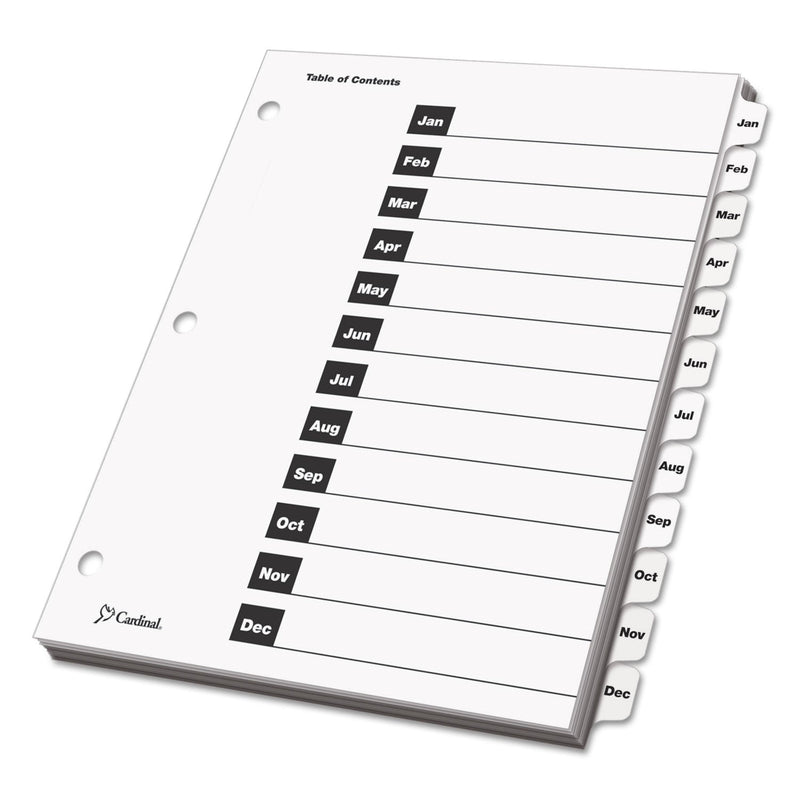 Cardinal OneStep Printable Table of Contents and Dividers, 12-Tab, Jan. to Dec., 11 x 8.5, White, White Tabs, 1 Set