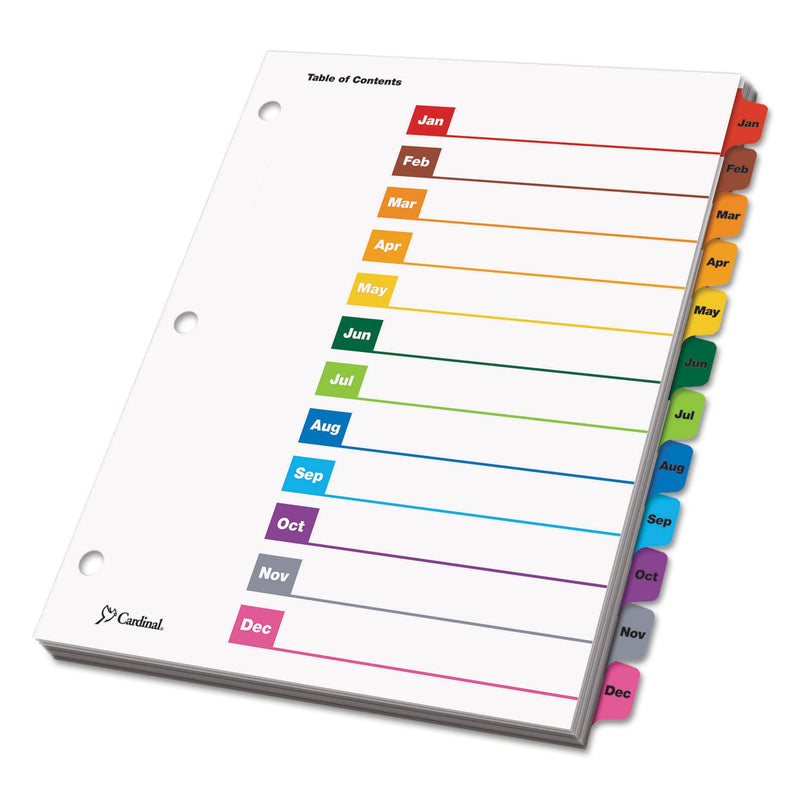 Cardinal OneStep Printable Table of Contents and Dividers, 12-Tab, Jan. to Dec., 11 x 8.5, White, Assorted Tabs, 1 Set
