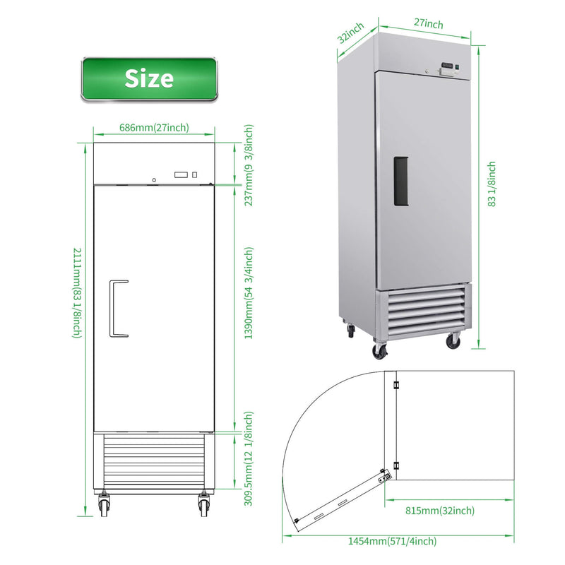27-Inch Commercial 23 Cu.Ft Reach-In Stainless Steel Freezer (SAK96352)