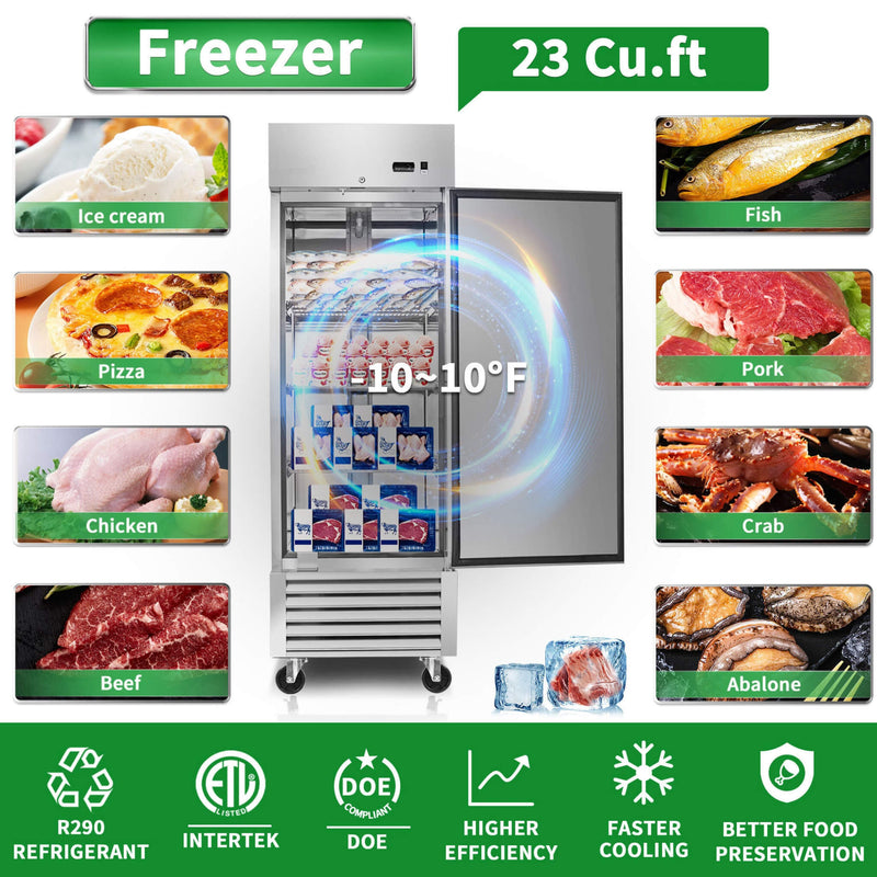 27-Inch Commercial 23 Cu.Ft Reach-In Stainless Steel Freezer (SAK96352)