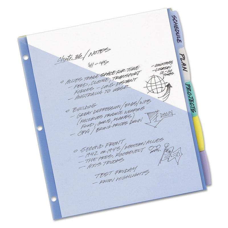 Avery Write and Erase Durable Plastic Dividers with Slash Pocket, 3-Hold Punched, 5-Tab, 11.13 x 9.25, Assorted, 1 Set