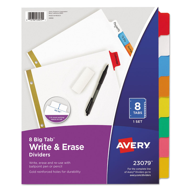 Avery Write and Erase Big Tab Paper Dividers, 8-Tab, 11 x 8.5, White, Assorted Tabs,1 Set