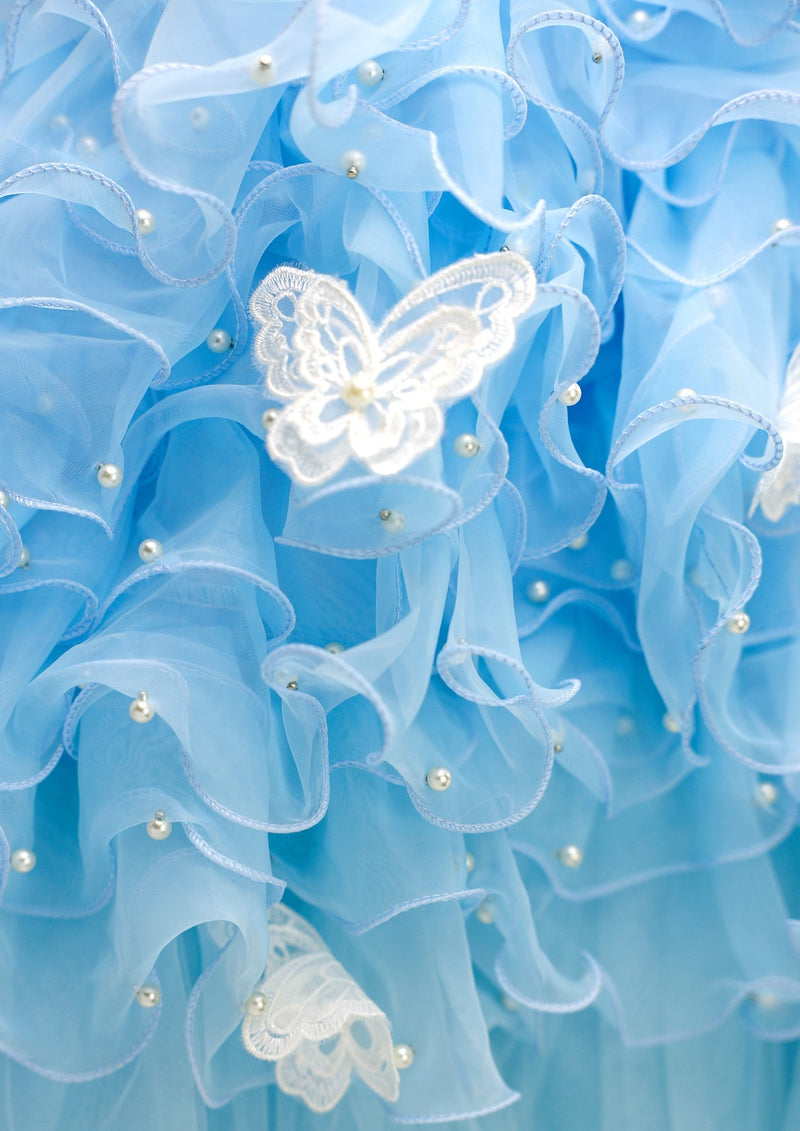 Handmade Luxury Pet Gown Trailing Dress Blue Chiffon Dog Gown Dog Dress