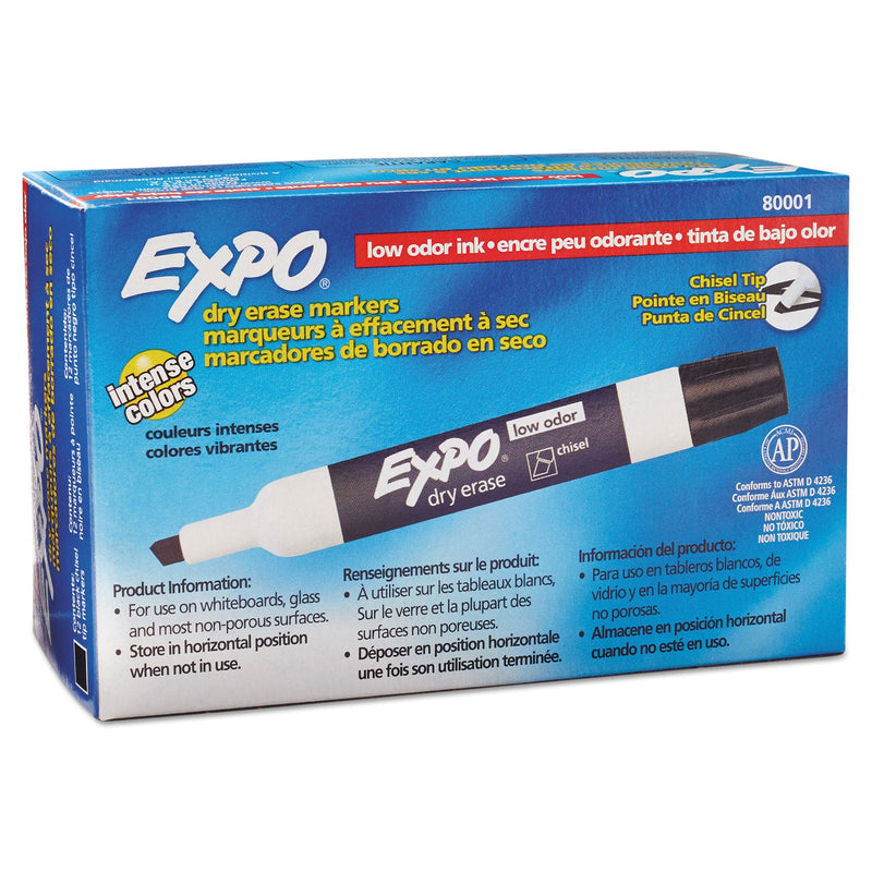 EXPO Low-Odor Dry-Erase Marker, Broad Chisel Tip, Black, Dozen