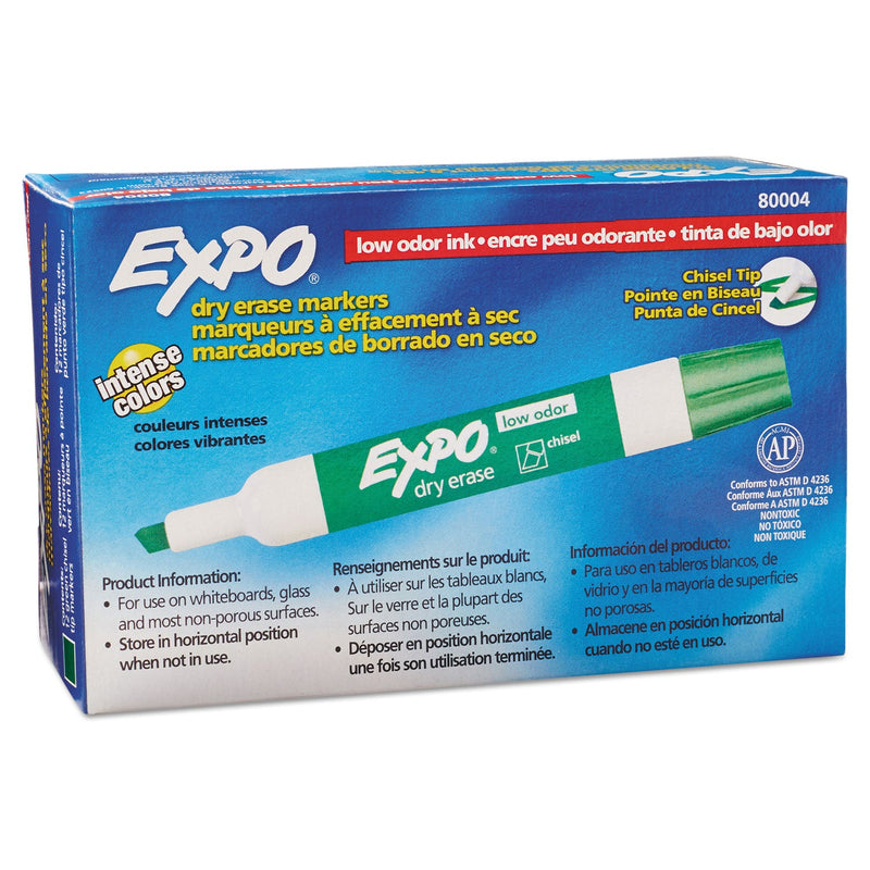 EXPO Low-Odor Dry-Erase Marker, Broad Chisel Tip, Green, Dozen