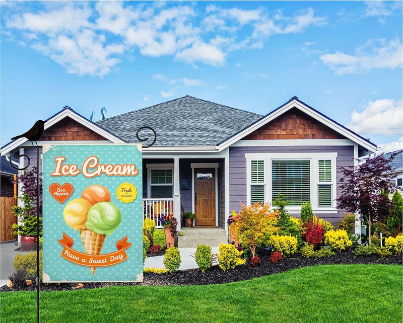 Ice Cream Cone Garden Flags Summer Yard Flag Burlap Banners Vertical Double Sided 12.5X18 Inch Small Flag Home Decorative Outdoor Villa