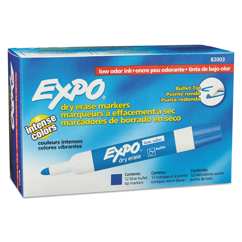 EXPO Low-Odor Dry-Erase Marker, Medium Bullet Tip, Blue, Dozen