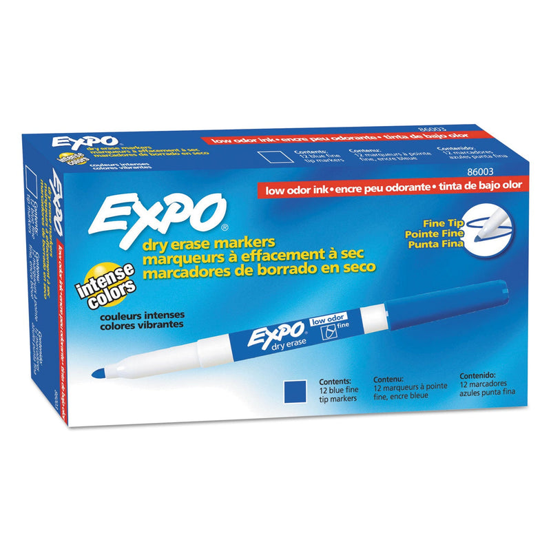 EXPO Low-Odor Dry-Erase Marker, Fine Bullet Tip, Blue, Dozen