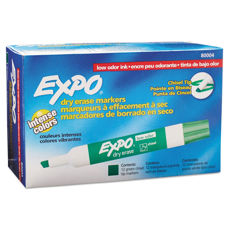 EXPO Low-Odor Dry-Erase Marker, Broad Chisel Tip, Green, Dozen