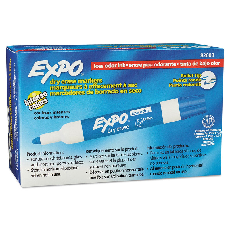 EXPO Low-Odor Dry-Erase Marker, Medium Bullet Tip, Blue, Dozen