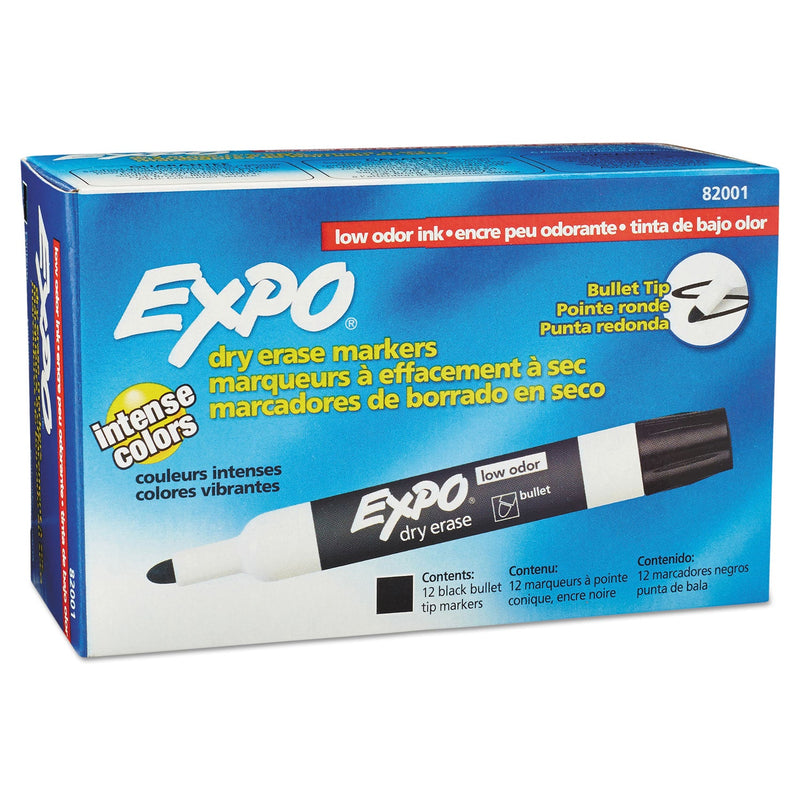 EXPO Low-Odor Dry-Erase Marker, Medium Bullet Tip, Black, Dozen