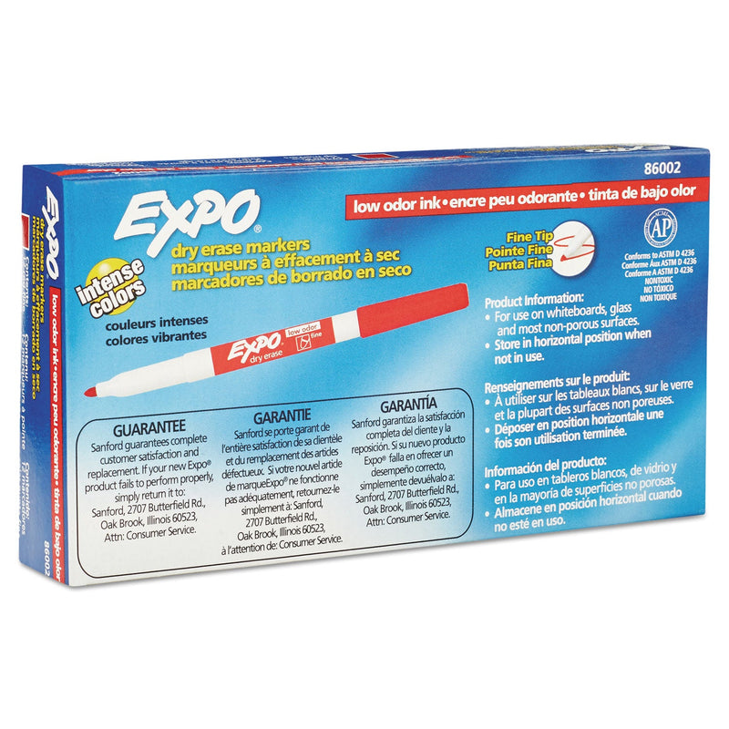 EXPO Low-Odor Dry-Erase Marker, Fine Bullet Tip, Red, Dozen