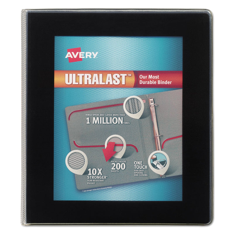 Avery UltraLast Heavy-Duty View Binder with One Touch Slant Rings, 3 Rings, 1" Capacity, 11 x 8.5, Black