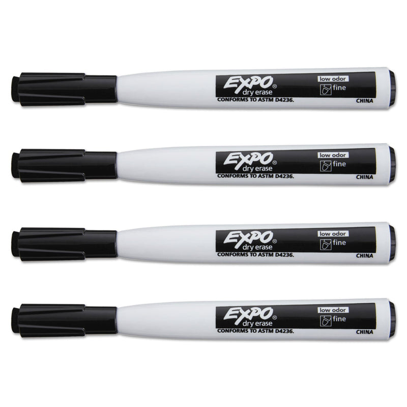 EXPO Magnetic Dry Erase Marker, Fine Bullet Tip, Black, 4/Pack