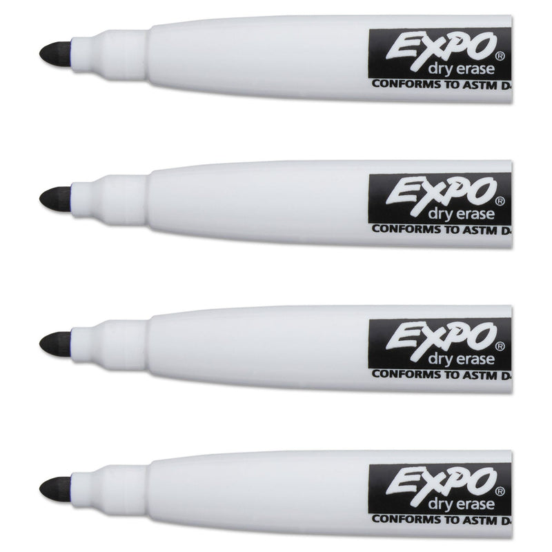 EXPO Magnetic Dry Erase Marker, Fine Bullet Tip, Black, 4/Pack