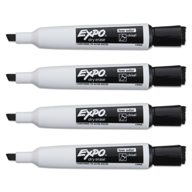EXPO Magnetic Dry Erase Marker, Broad Chisel Tip, Black, 4/Pack