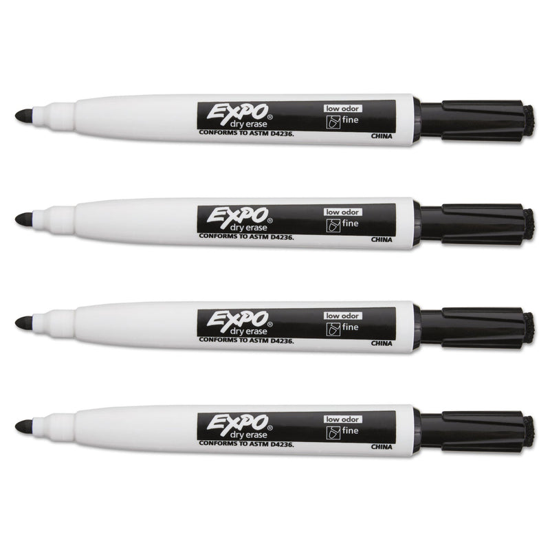 EXPO Magnetic Dry Erase Marker, Fine Bullet Tip, Black, 4/Pack