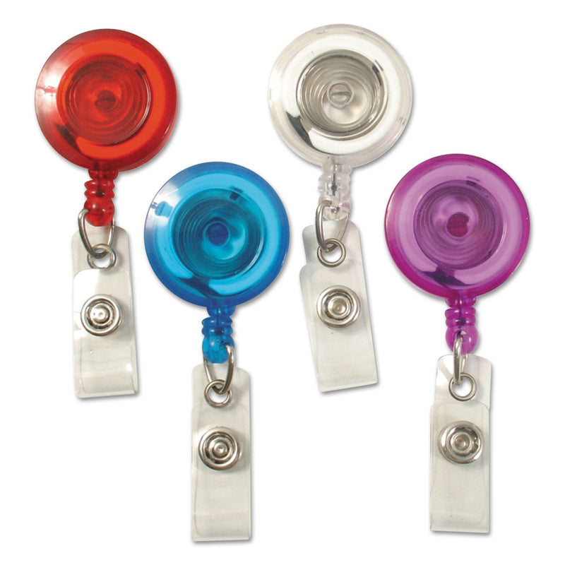 SICURIX ID Slide-Style Belt Clip Card Reels, 30" Extension, Blue/Purple/Red/Translucent, 4/Pack