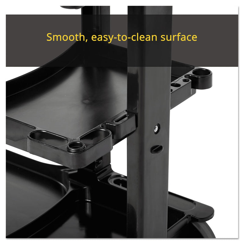 Rubbermaid Multi-Shelf Cleaning Cart, Plastic, 4 Shelves, 1 Bin, 20" x 45" x 38.25", Black
