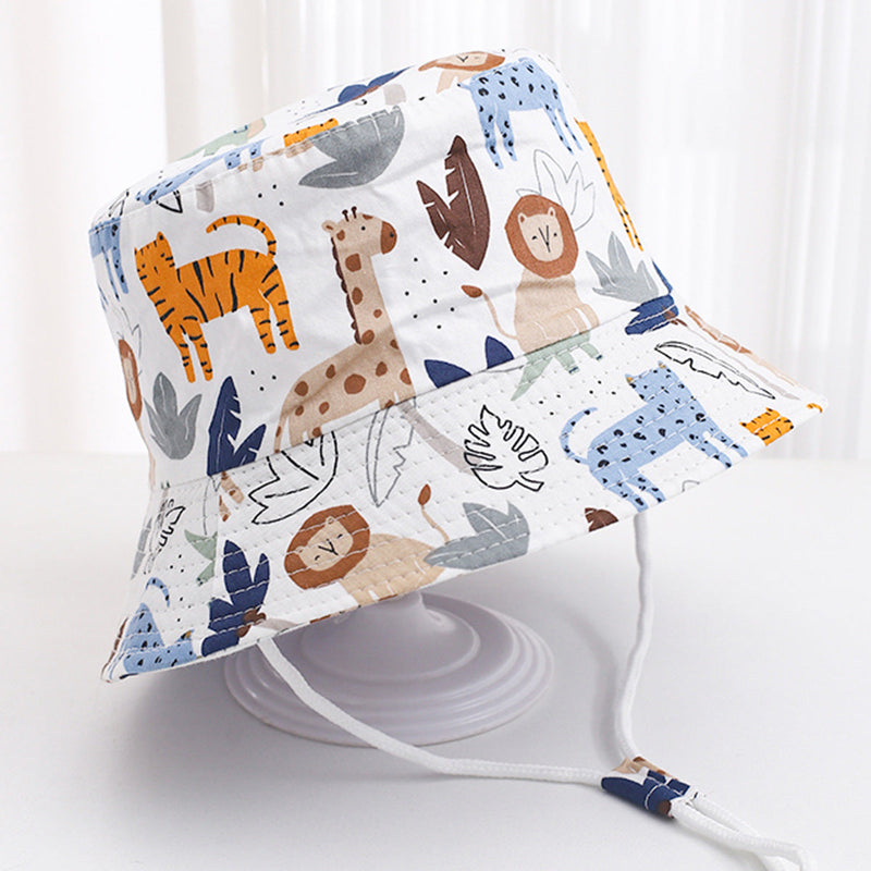 Printed Bucket Hat Cute Car Dinosaur Summer Beach Pure Cotton Fisherman Hat For Babies
