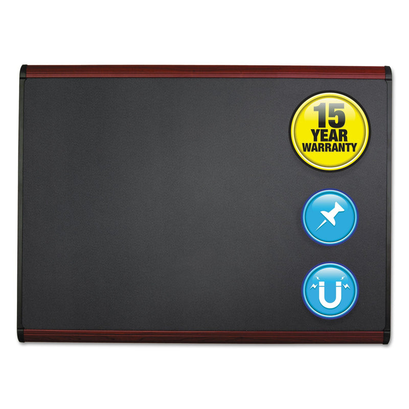 Quartet Prestige Plus Magnetic Fabric Bulletin Board, 48 x 36, Mahogany Frame