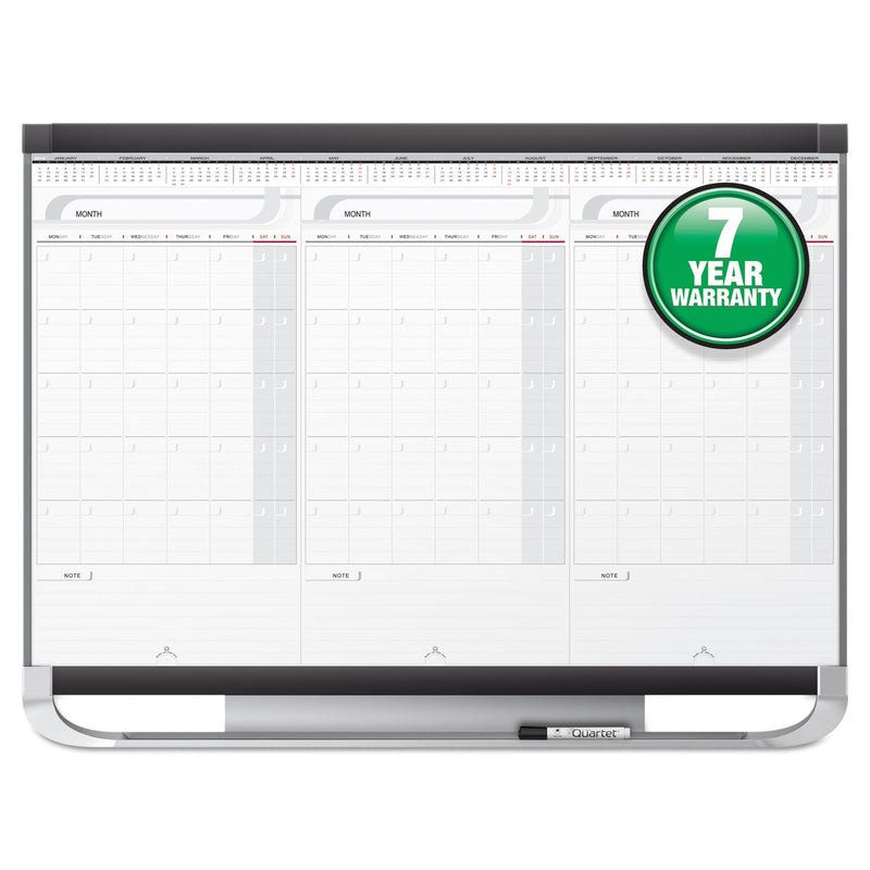 Quartet Prestige 2 Total Erase 3-Month Calendar Board, 36 x 24, White, Graphite Frame