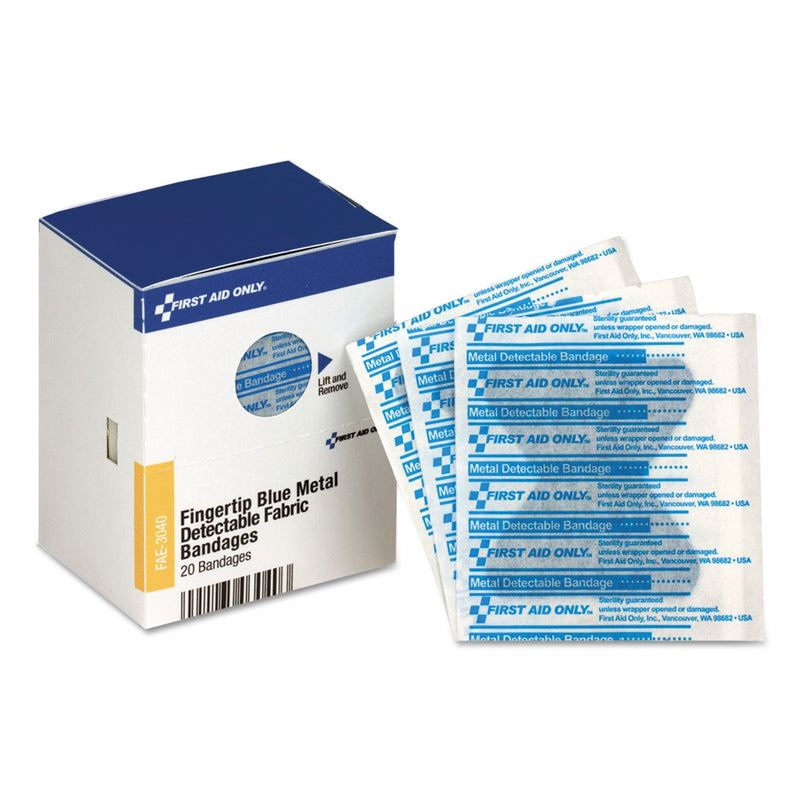 First Aid Only SmartCompliance Blue Metal Detectable Bandages,Fingertip, 1.75 x 2, 20 Box