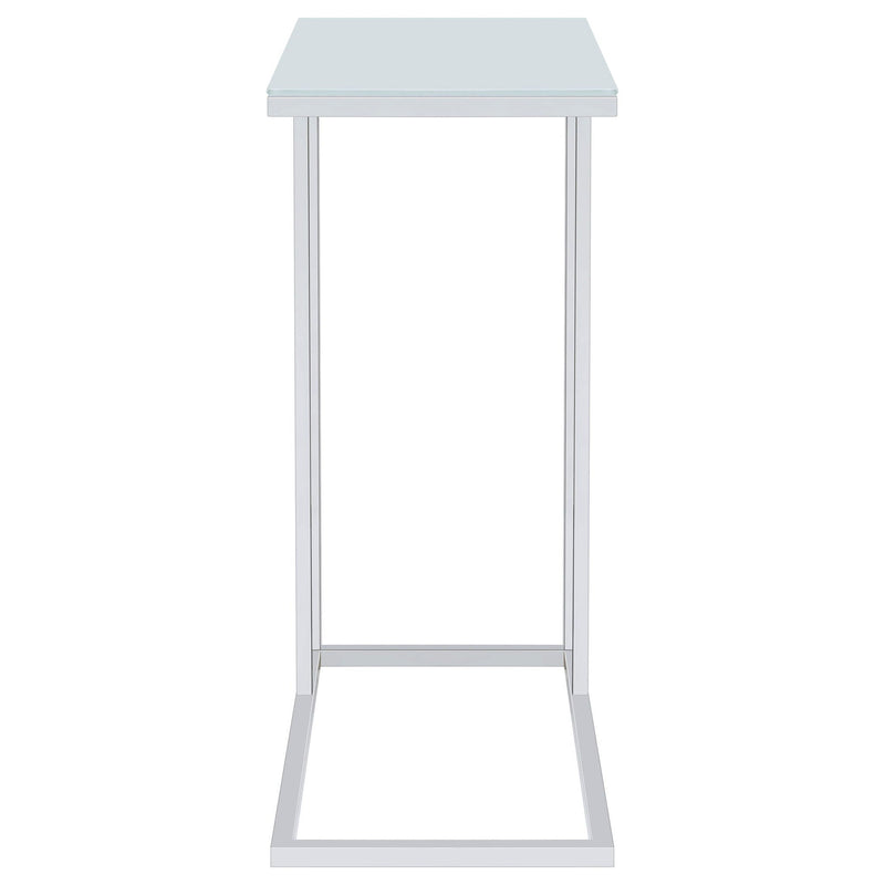 Stella White Glass Top C-Shaped Sofa Side Table Chrome