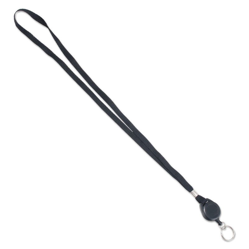 Advantus Lanyards with Retractable ID Reels, Metal Split Ring Fastener, 34" Long, Black, 12/Pack