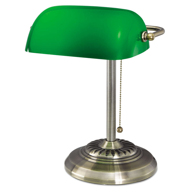 Alera Traditional Banker's Lamp, Green Glass Shade, 10.5"w x 11"d x 13"h, Antique Brass