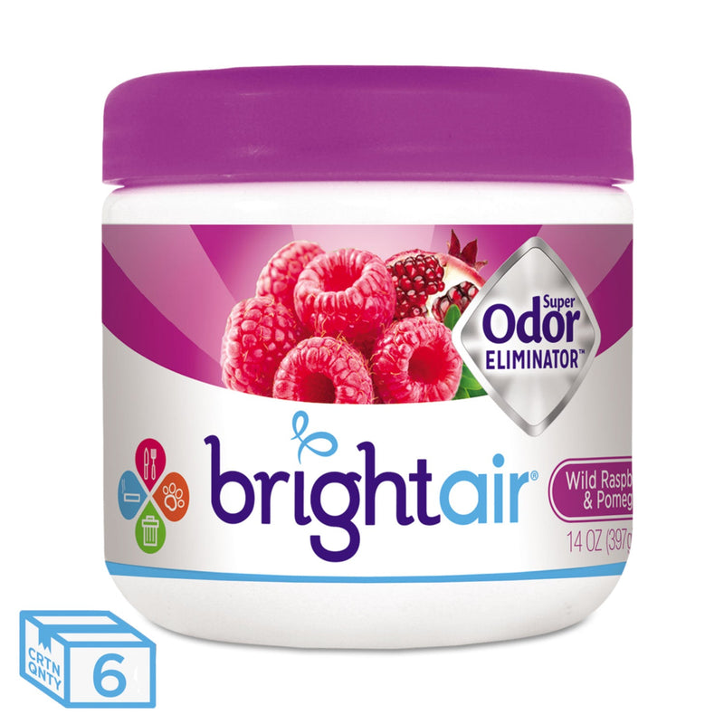 BRIGHT Air Super Odor Eliminator, Wild Raspberry and Pomegranate, 14 oz Jar, 6/Carton