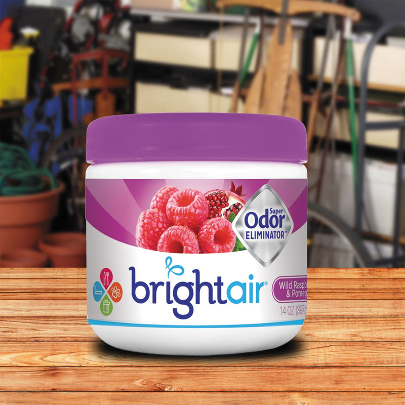 BRIGHT Air Super Odor Eliminator, Wild Raspberry and Pomegranate, 14 oz Jar, 6/Carton