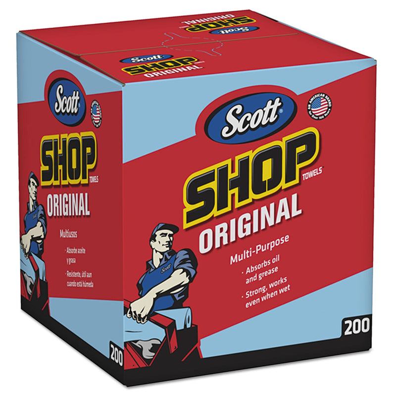 Scott Shop Towels, POP-UP Box, 1-Ply, 10 x 12, Blue, 200/Box, 8 Boxes/Carton