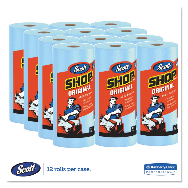 Scott Shop Towels, Standard Roll, 1-Ply, 9.4 x 11, Blue, 55/Roll, 12 Rolls/Carton