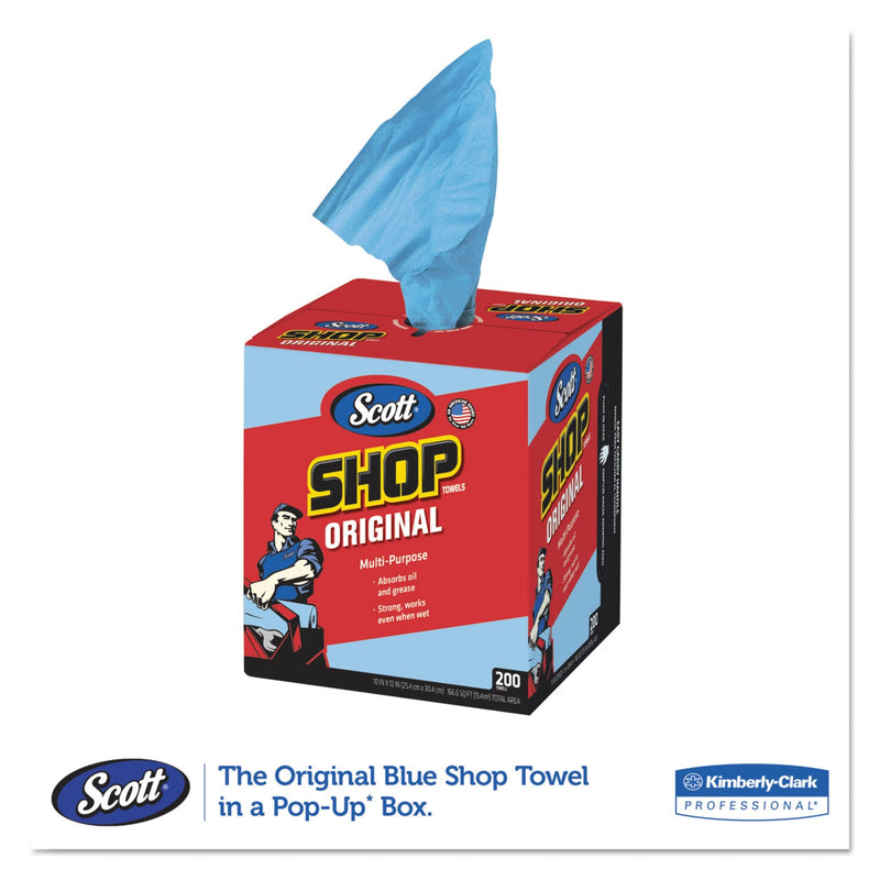 Scott Shop Towels, POP-UP Box, 1-Ply, 10 x 12, Blue, 200/Box, 8 Boxes/Carton