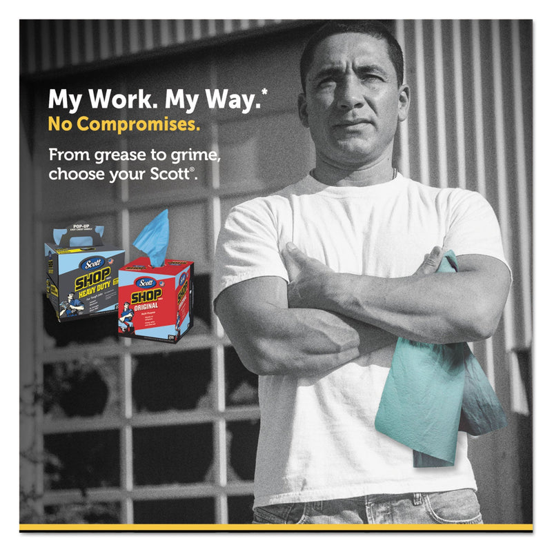 Scott Shop Towels, POP-UP Box, 1-Ply, 10 x 12, Blue, 200/Box, 8 Boxes/Carton