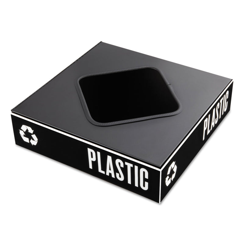 Safco Public Square Recycling Container Lid, Square Opening, 15.25w x 15.25d x 2h, Black