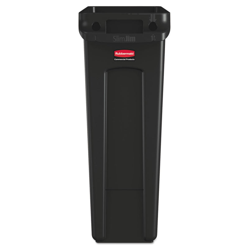 Rubbermaid Slim Jim Receptacle with Venting Channels, Rectangular, Plastic, 23 gal, Black