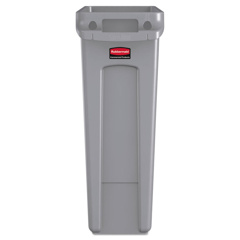 Rubbermaid Slim Jim Receptacle with Venting Channels, Rectangular, Plastic, 23 gal, Gray
