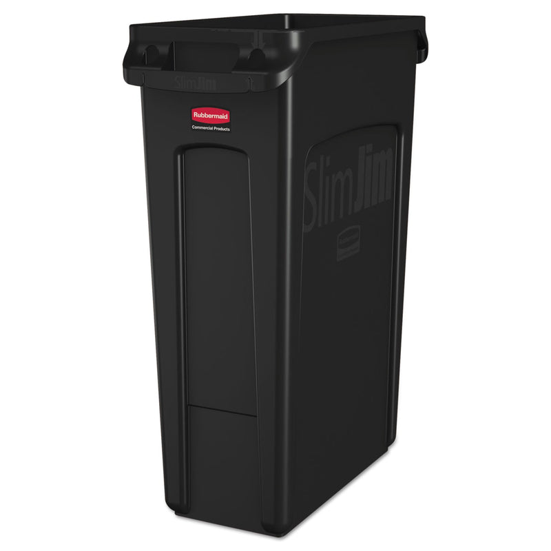 Rubbermaid Slim Jim Receptacle with Venting Channels, Rectangular, Plastic, 23 gal, Black